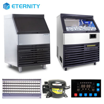 The Nissan 40 kg stainless steel commercial ice cube machine can be customized to size ice cubes for use in bars