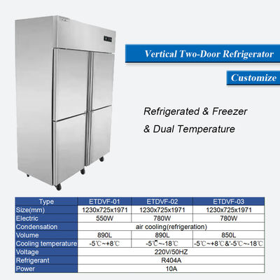 Stainless Steel Upright Refrigerator Freezer 360L 4 Doors Commercial Kitchen