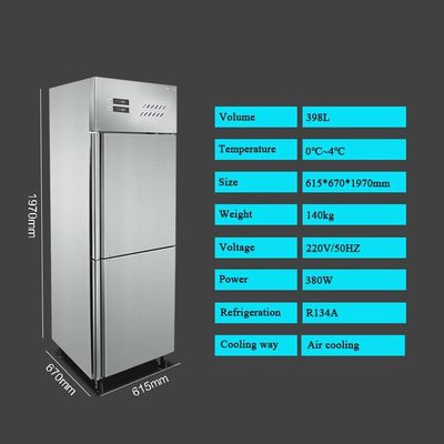 0-8 Degree 2 Door Upright Refrigerator Freezer Side By Side Stainless Steel 400 Litre For Restaurant