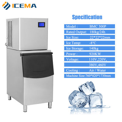 136kg Automatic Ice Cube Maker for Hotel and Restaurant Cube Shape Bristol Compressor