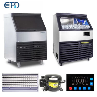 The Nissan 40 kg stainless steel commercial ice cube machine can be customized to size ice cubes for use in bars